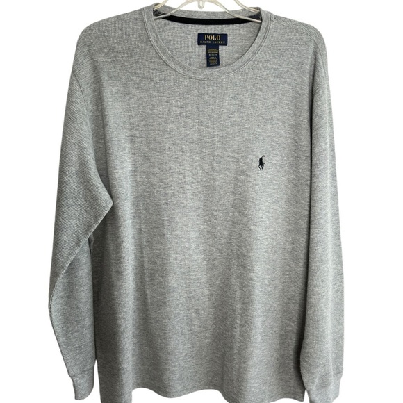 Polo Ralph Lauren Mens XL Waffle Knit Long Sleeve Thermal T-Shirt Gray Pony Logo - Picture 1 of 10